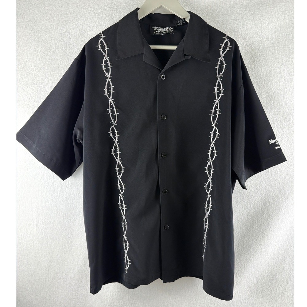 Dragonfly Clothing Co Barbed Wire Shirt Mens L Black Hard Rock Hotel Orlando Y2K